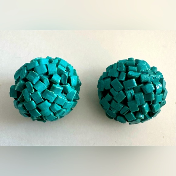 Vintage Les Bernard Turquoise Clip-On Statement Earrings Signed 3D Mosaic Rare